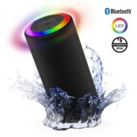 HyperGear Speaker Bluetooth Halo 14W LED Light Ring 6 Modes IPX6 Waterproof Rapid Recharge HD Sound & Bass 6Hrs Battery Life - BT / MicroSD / Aux Inputs - Black