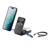 Alogic Qi Charging Yoga 3-in-1 Fast Charging 15W USB-C Phone / Air Pods (5W) / Apple Watch Charger (1.5W) MagSafe with USB-C 3ft Cable - Black