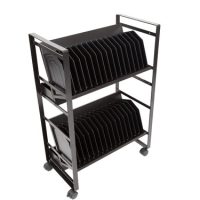 Luxor Charging Cart Steel BLACK 32 Tablets Chromebooks Rolling 4 Casters Includes 32 Outlet Surge 450 Joules Protection 10ft Cord Sloped & Padded Compartments