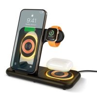 HyperGear Wireless Charging Stand 4 in 1 PowerFold X-Ray 15W Fast Charge Phone AirPods & Watch & 1 USB-A Port Includes 30W Wall Charger & 3ft USB-C Cable - Black