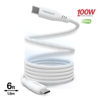 Naztech Charge & Sync PD 100W USB-C to USB-C REcoil Magnetic Industrial Strength Braided Nylon Cable 6ft Fast Charge Recoils on its own - White