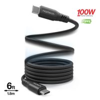 Naztech Charge & Sync PD 100W USB-C to USB-C REcoil Magnetic Industrial Strength Braided Nylon Cable 6ft Fast Charge Recoils on its own - Black