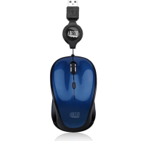 Adesso Mouse Wired Retractable Cord 2.5ft S8L 3 Button up to 1200dpi PC/Mac - Blue