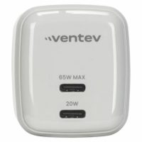 Ventev Wall Charger 2 Port 65W USB-C GaN Programable Power Supply (PPS) Folding Prongs - White