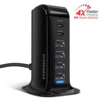 HyperGear Charging Station 6 Port 42W 4X USB-A 2x USB-C PD Tower Design Fast Charging - Black