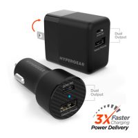 HyperGear Combo Bundle - Wall Charger 34W 2 Port (20W Power Delivery USB-C & 12W USB-A) & Car Charger 2 Port 20W (20W USB-C & 12W USB-A) - Black