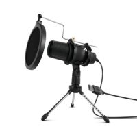 HyperGear Vlogging Microphone Pro Audio Condenser Sound Advantage Noise Reduction Dual Layer Pop Filter Adjustable Tripod USB-A PC/Mac/Linux - Black