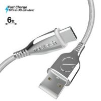 Naztech Charge & Sync USB-C to USB-A Titanium Braided Ballistic Nylon Cable 6ft Fast Charge Reinforced Metal Alloy Connectors - White