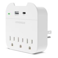 HyperGear Wall Charger Outlet Extender Charge 5 Devices at Once - 3AC 1x USB-C (3 Amp) 1x USB-A (2.4 Amp) Built in Phone Holder - White