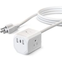 HyperGear Wall Charger Power Strip Extension Cord Charge 6 Devices - 3AC 1x USB-C (3 Amp) 2x USB-A (2.4 Amp each) 5ft - White