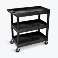 Luxor AV Cart 32in Molded Plastic 3 Shelves HDPE (high-density polyethylene) up to 300lbs Casters with Locking Ergonomic Push Handle - Black