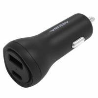 Ventev Car Charger 2 Port 32W USB-A (12W) USB-C (20W) Power Delivery LED Indicator Light - Box - Black