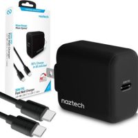 Naztech Wall Charger 1 Port 20W USB-C PD Fast Charge Compact Foldable Prongs & USB-C to USB-C Cable 4ft - Black