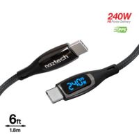 Naztech Charge & Sync USB-C to USB-C 240W DigiWatt Fast Charge Cable with LED Power Display 6ft PD Industrial Strength Braided - Black