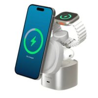 Alogic Qi2 Charging Stand 4-in-1 Phone & Airpods & Apple Watch Charger & USB-C Charging - White