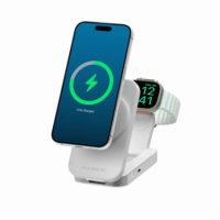 Alogic Qi2 Charging Stand 2-in-1 Flip 2 Phone (15W) & Watch (3W) Charger  with 3ft USB-C to USB-C Cable - White