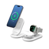 Alogic Qi2 Charging Stand 3-in-1 PackAway Phone (15W) & Watch (3W) AirPods (5W) with 3ft USB-C to USB-C Cable - White