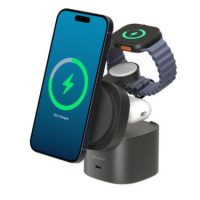 Alogic Qi2 Charging Stand 4-in-1 PowerPod Phone (15W) & Watch (3W) AirPods (5W) + USB-C (30W) with 3ft USB-C to USB-C Cable - Black