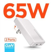 HyperGear Wall Charger 65W (45W + 20W) Dual USB-C PD GaN PPS Ultra Slim Fast Charge Foldable Prongs - White