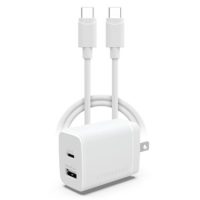 HyperGear Wall Charger 30W 2 Port 1x USB-C PD (30W) 1x USB-A 18W Fast Charge & USB-C to USB-C Cable 4ft - White