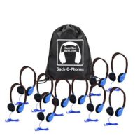 HamiltonBuhl Sack-O-Phones Headphone Blue On-Ear with Dura-Cord 3.5 mm 10 Pack with Carry Bag